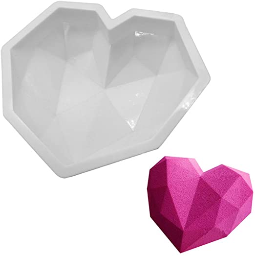 Molde de silicona con forma de corazón de diamante, forma geométrica de  corazón, para hornear, chocolate, mousse, postre