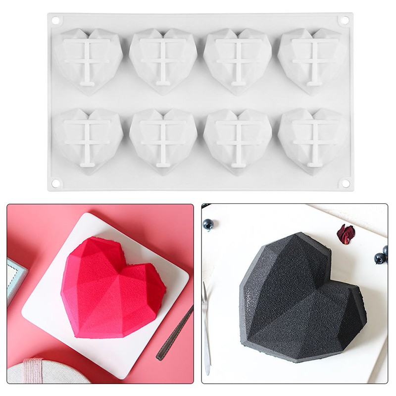Molde de silicona con forma de corazón de diamante para tartas de  chocolate, mouse de postre para hornear molde de silicona con 8 piezas de  mini